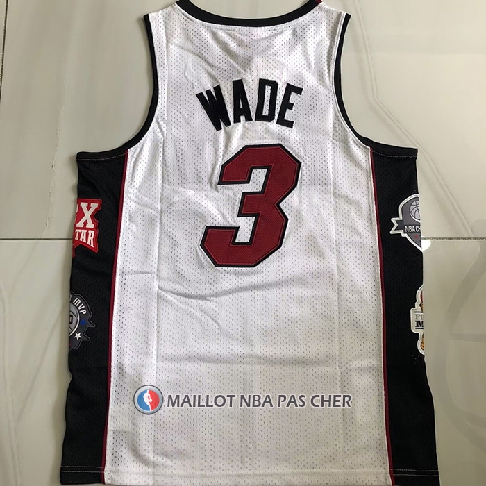 Maillot Miami Heat Dwyane Wade NO 3 Mitchell & Ness 2003-19 Blanc